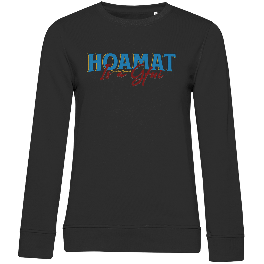 Damen Premium Bio Sweatshirt Hoamat is a Gfui - blau/rot