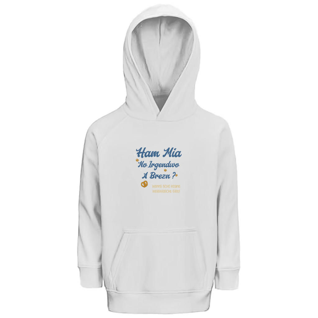 Bayerischer Kinder Premium Bio Hoodie Ham mia no irgendwo a Brezn - blau - Grantler Gwand
