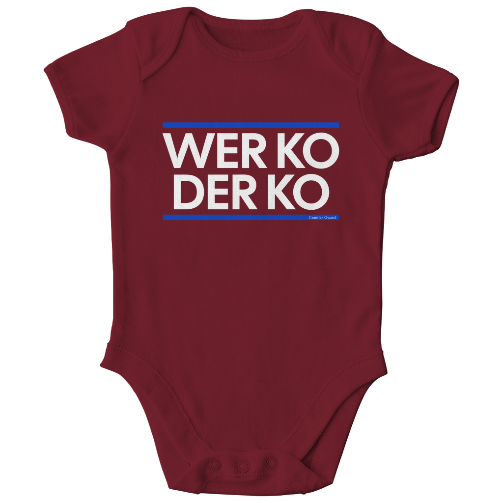 Bayerischer Bio Baby Body wer ko der ko - blau/weiß - Grantler Gwand