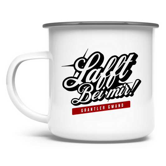 Bayerische Emaille Tasse Lafft bei mir - Grantler Gwand