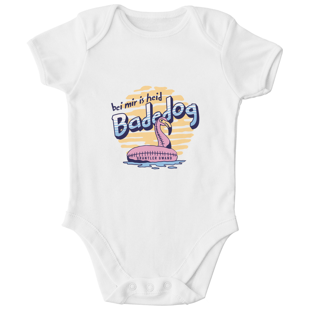 Bayerischer Bio Baby Body Bei mir is heid Badedog - blau - Grantler Gwand
