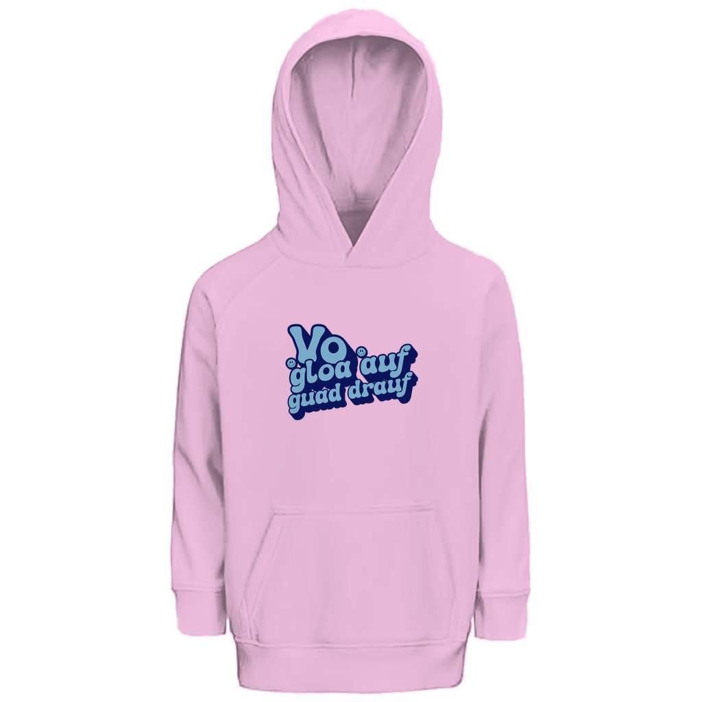 Bayerischer Kinder Premium Bio Hoodie Vo gloa auf guad drauf - blau - Grantler Gwand