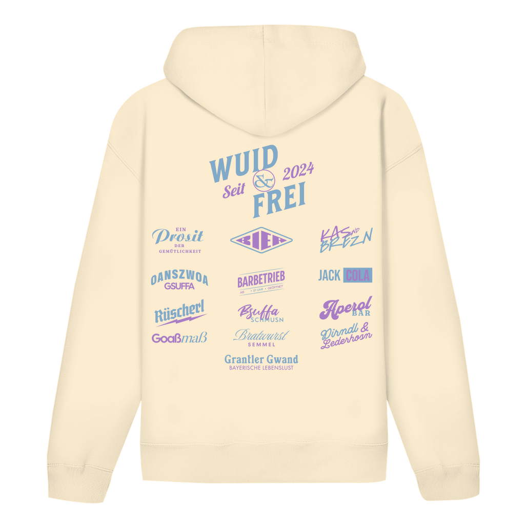 Bayerischer Hoodie Frauen - Wuid & Frei Dorfleben -blau/lila - Grantler Gwand