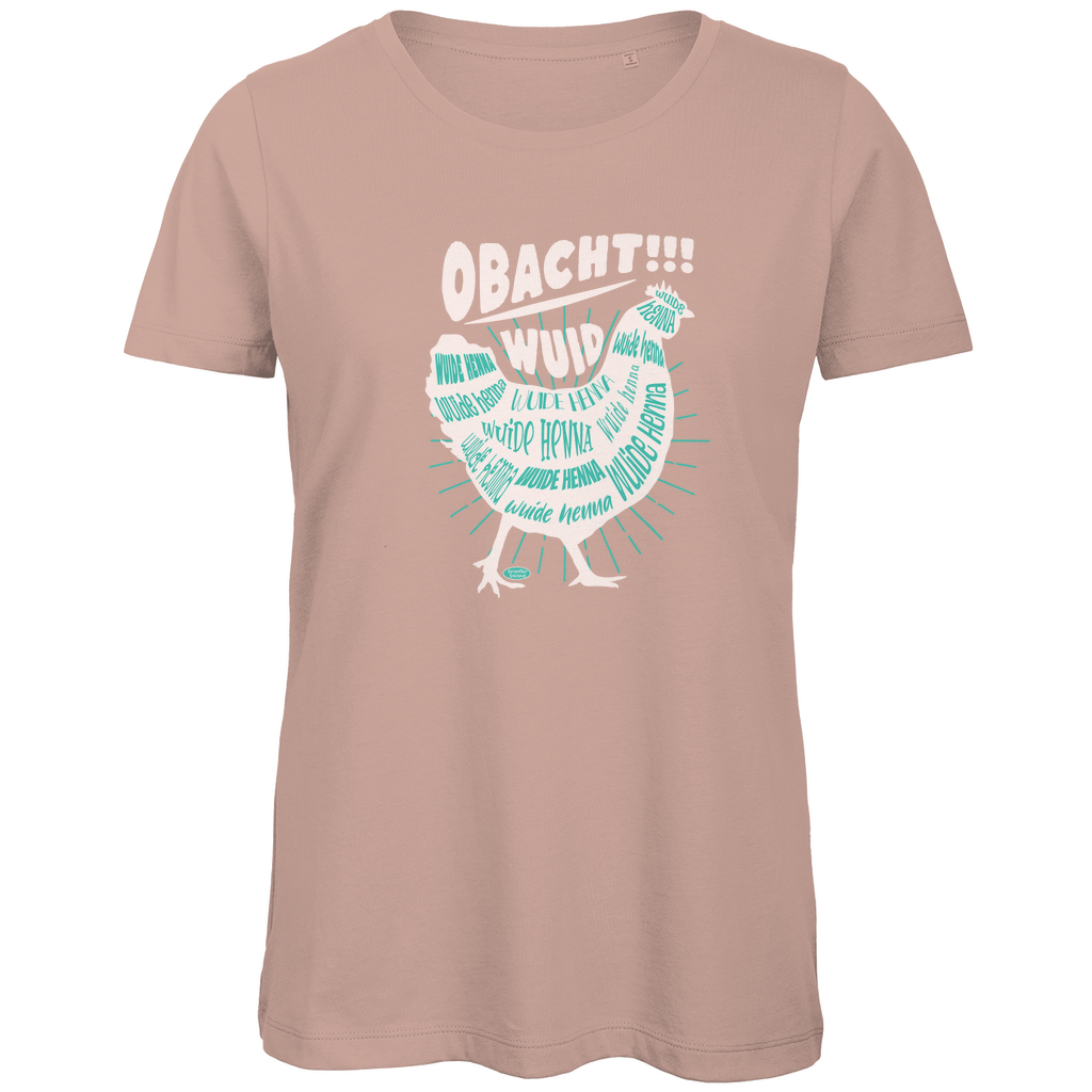 Bayerisches Damen Premium Bio T-Shirt Obacht wuid - grün/beige - Grantler Gwand