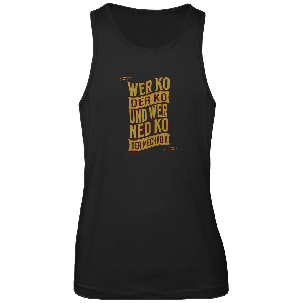 Bayerisches Herren Premium Tank Top wer ko der ko, wer ned ko, der mechad a - gold/rot - Grantler Gwand