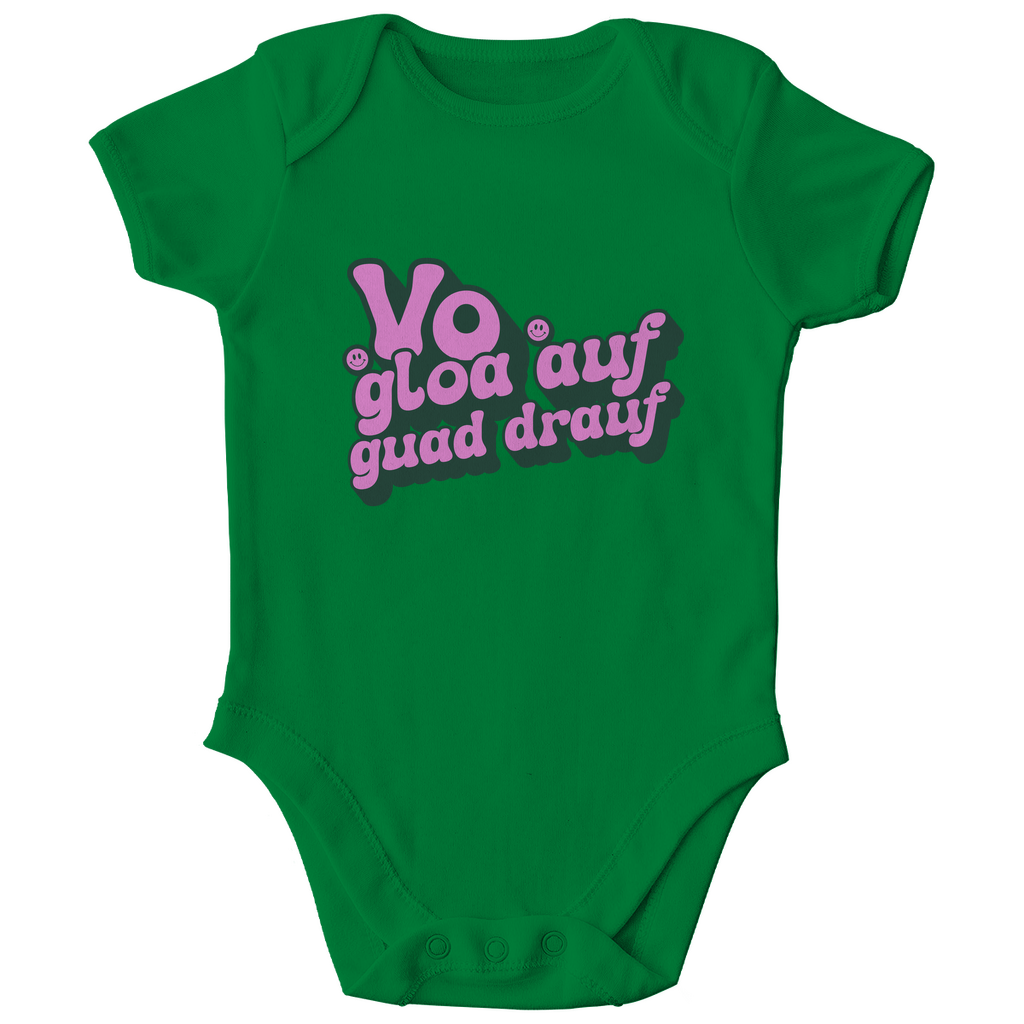 Bayerischer Bio Baby Body Vo gloa auf guad drauf - lila - Grantler Gwand