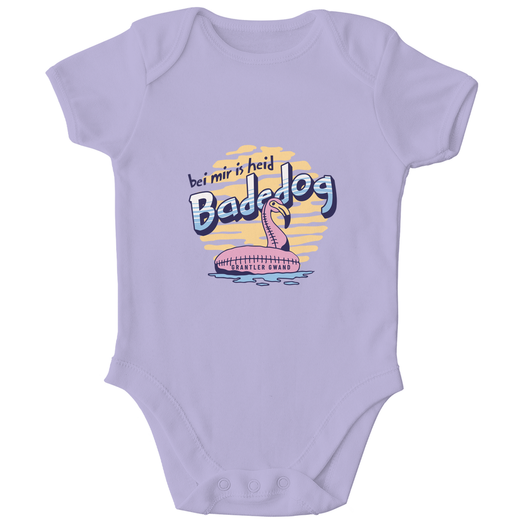 Bayerischer Bio Baby Body Bei mir is heid Badedog - blau - Grantler Gwand