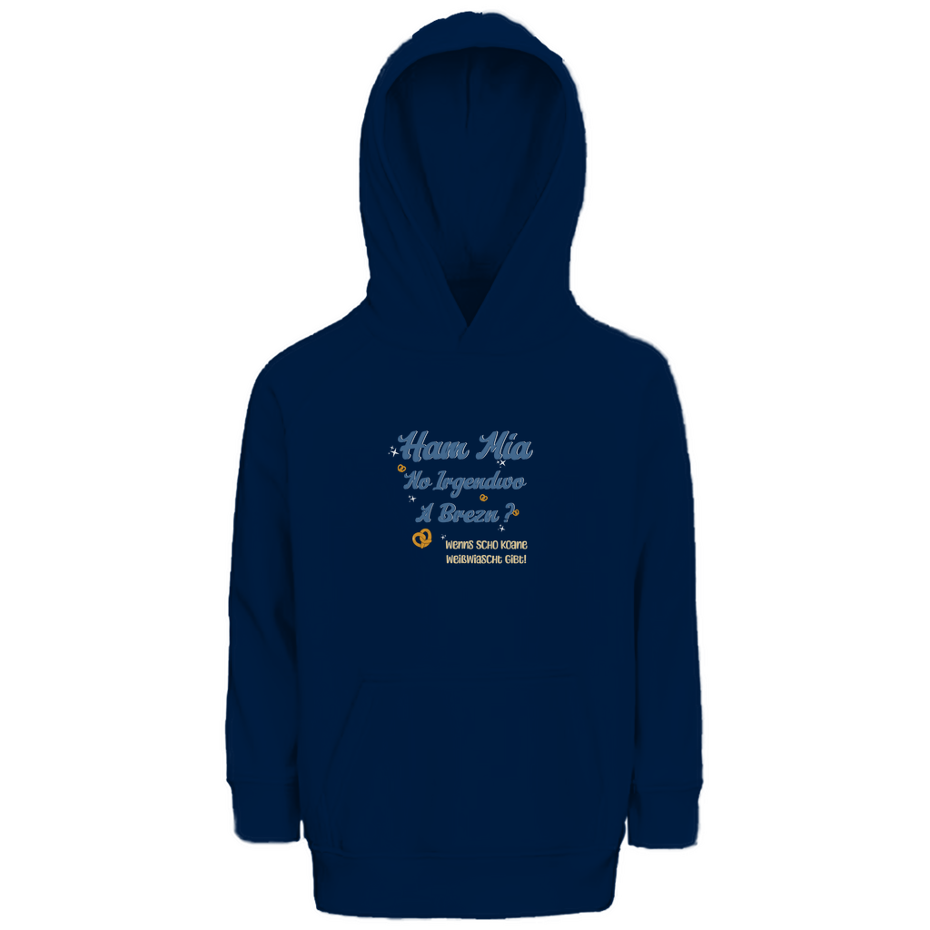 Bayerischer Kinder Premium Bio Hoodie Ham mia no irgendwo a Brezn - blau - Grantler Gwand