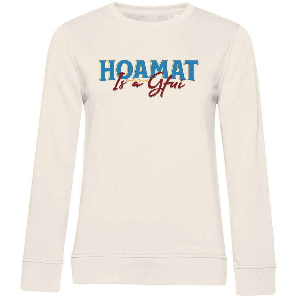 Damen Premium Bio Sweatshirt Hoamat is a Gfui - blau/rot