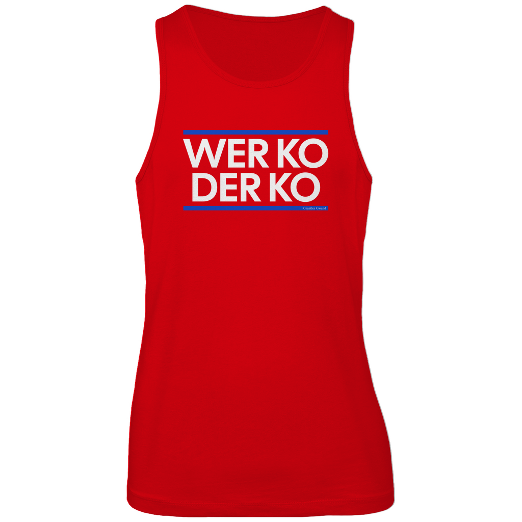 Bayerisches Herren Premium Tank Top wer ko der ko - blau/weiß - Grantler Gwand