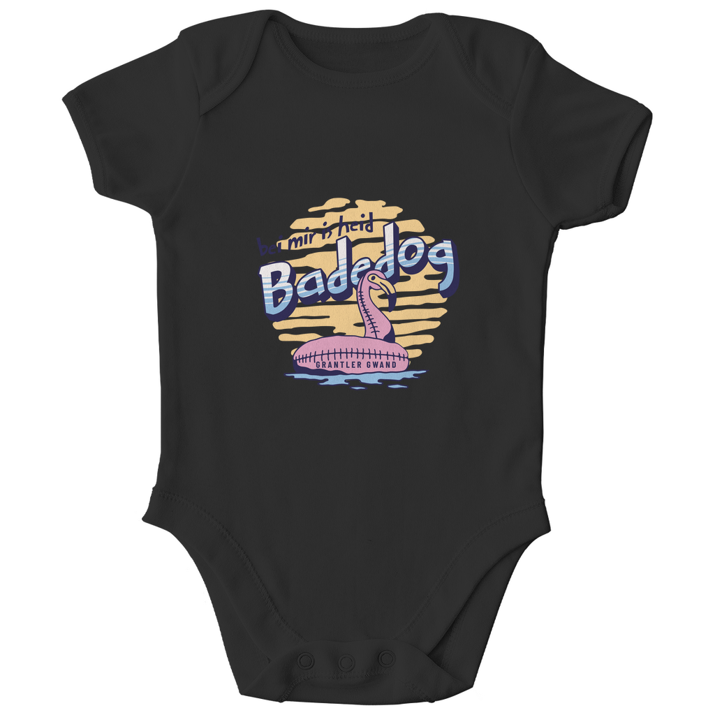 Bayerischer Bio Baby Body Bei mir is heid Badedog - blau - Grantler Gwand