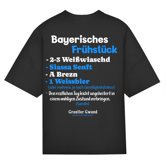 Bayerisches Oversize T-Shirt Unisex - Bayerisches Frühstück - Weiß/Blau - Grantler Gwand