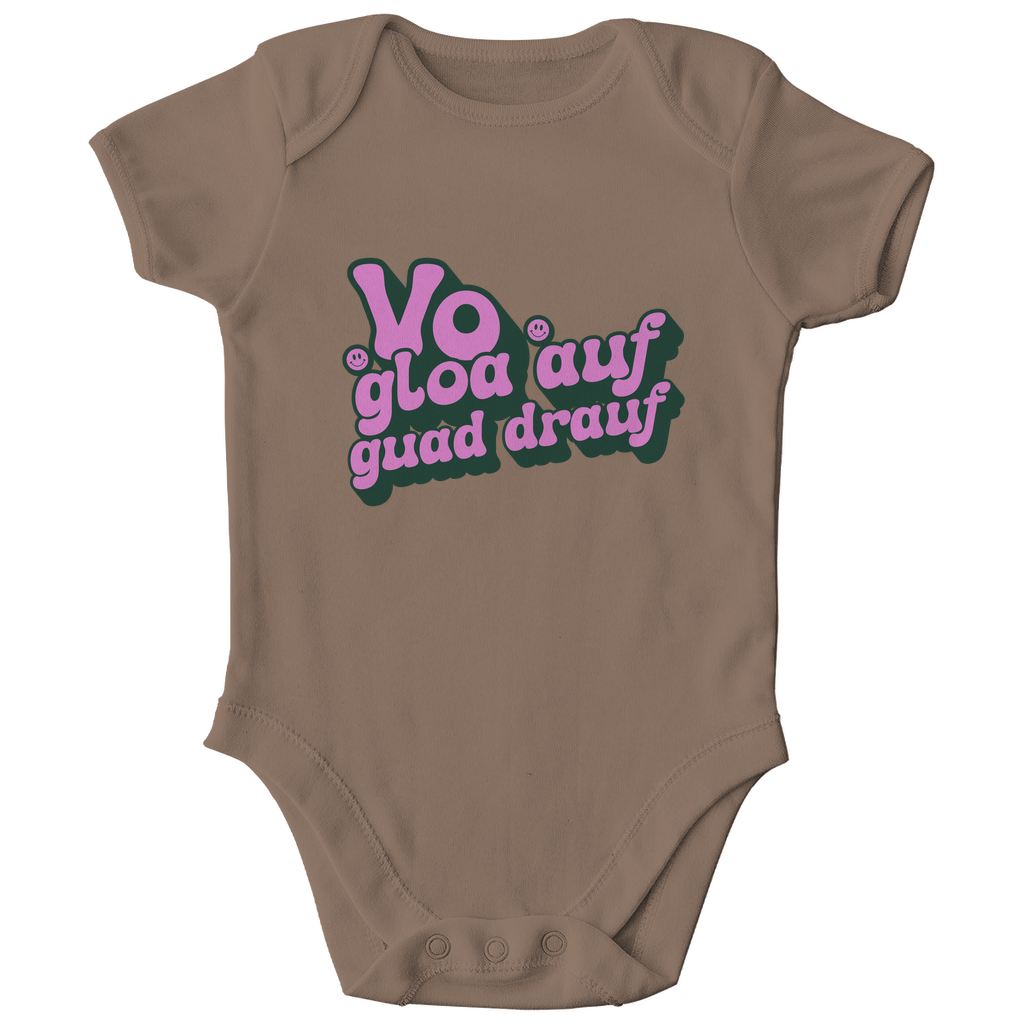 Bayerischer Bio Baby Body Vo gloa auf guad drauf - lila - Grantler Gwand
