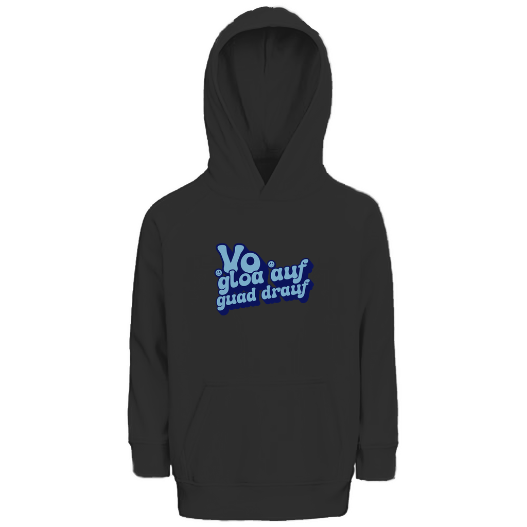Bayerischer Kinder Premium Bio Hoodie Vo gloa auf guad drauf - blau - Grantler Gwand