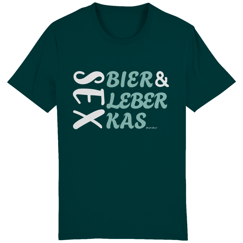 Bayerisches Herren T-Shirt Sex, Bier, Leberkas - grün/weiß - Grantler Gwand