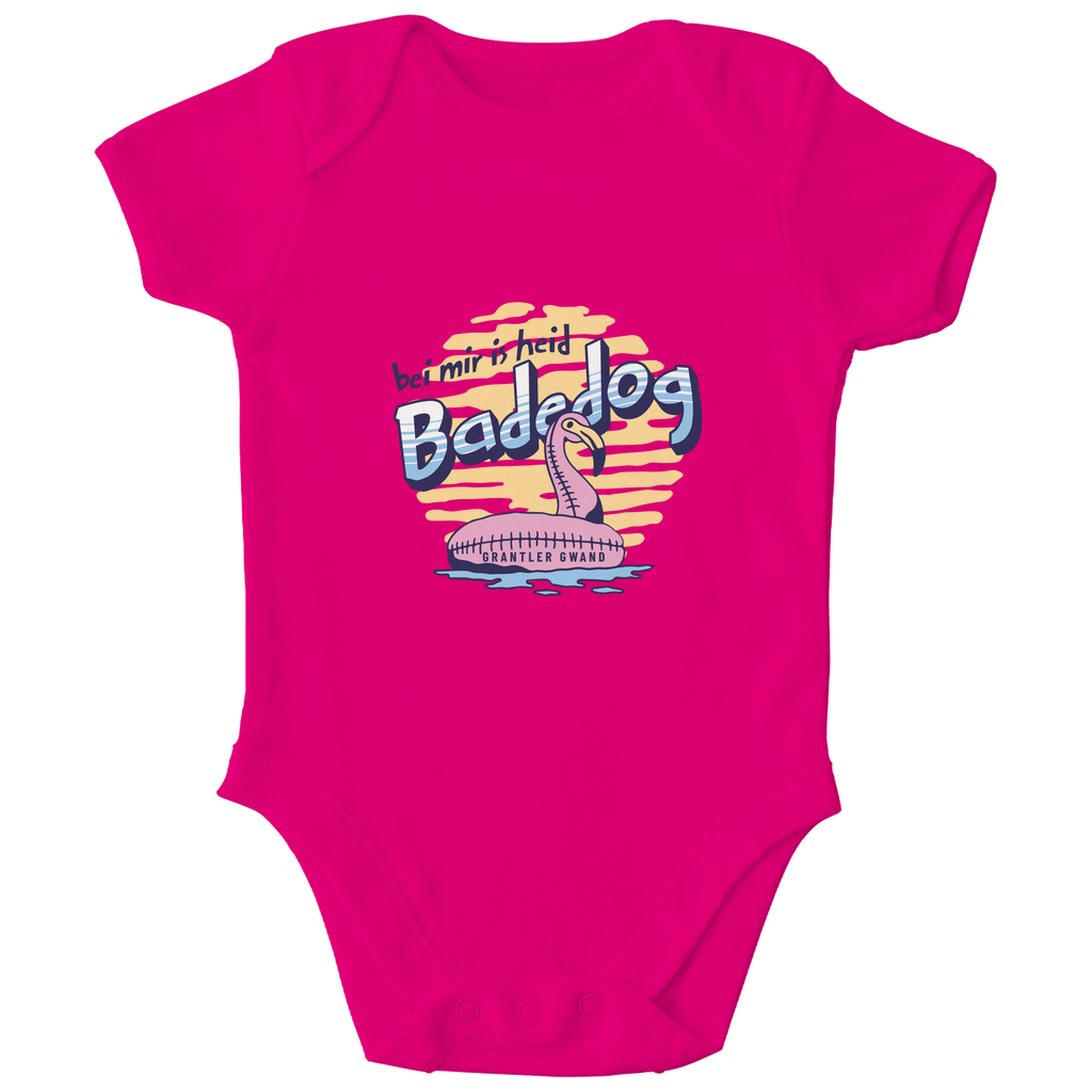 Bayerischer Bio Baby Body Bei mir is heid Badedog - blau - Grantler Gwand