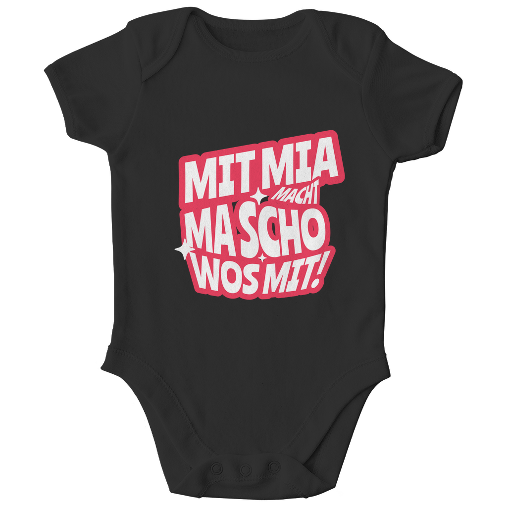 Bayerischer Bio Baby Body Mit mia macht ma scho wos mit - rot - Grantler Gwand