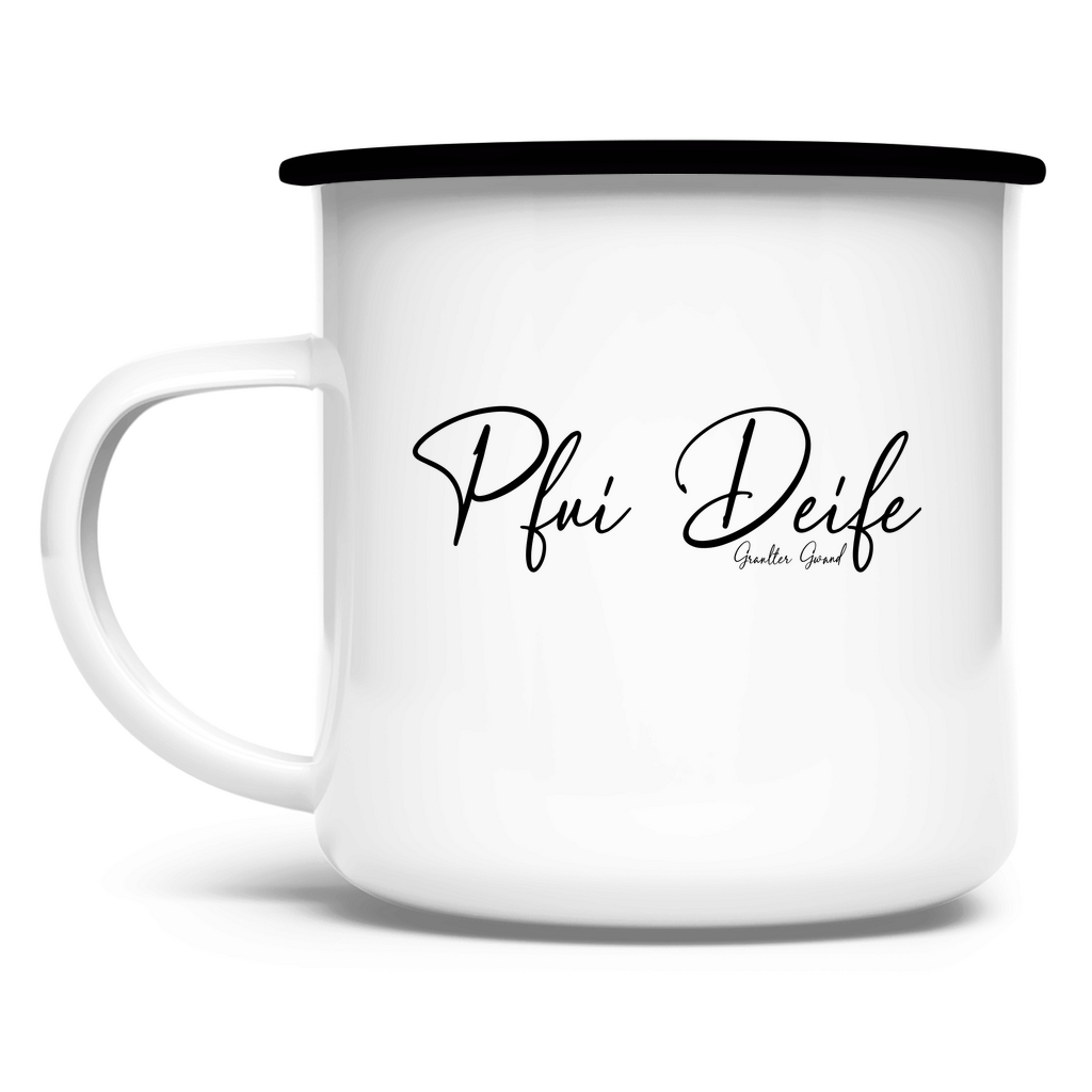 Emaille Tasse Pfui Deife - schwarz