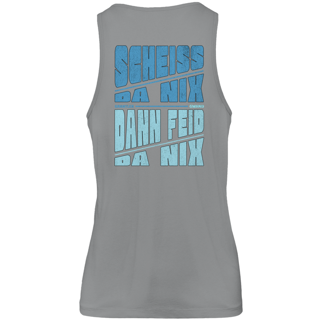 Bayerisches Herren Premium Tank Top Scheiss da nix, dann feid da nix - blau - Front und Backprint - Grantler Gwand