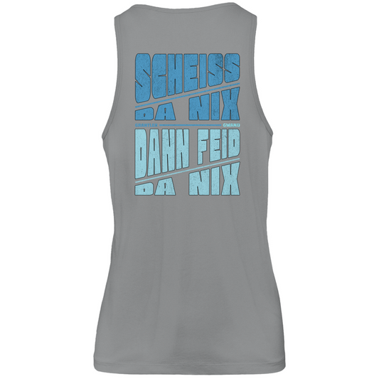 Bayerisches Herren Premium Tank Top Scheiss da nix, dann feid da nix - blau - Front und Backprint - Grantler Gwand