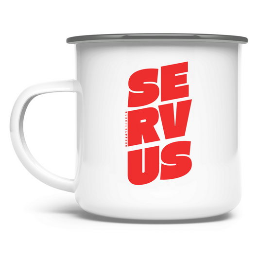 Emaille Tasse Servus - rot