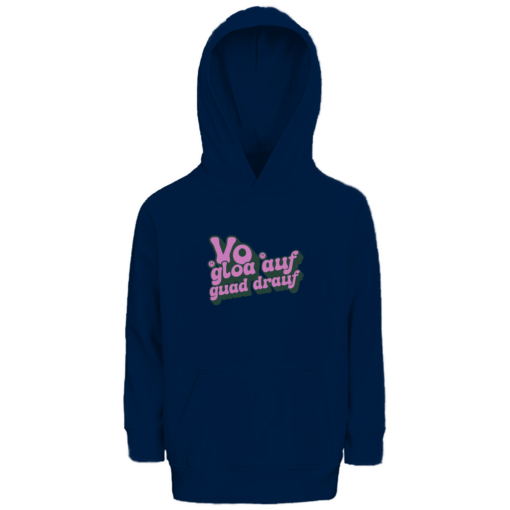 Bayerischer Kinder Premium Bio Hoodie Vo gloa auf guad drauf - lila - Grantler Gwand