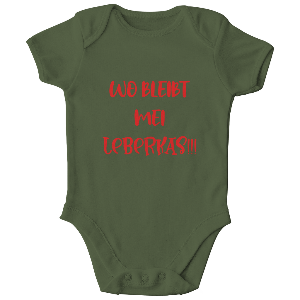 Bayerischer Bio Baby Body Wo bleibt mei Leberkas - rot - bayerisches Gwand