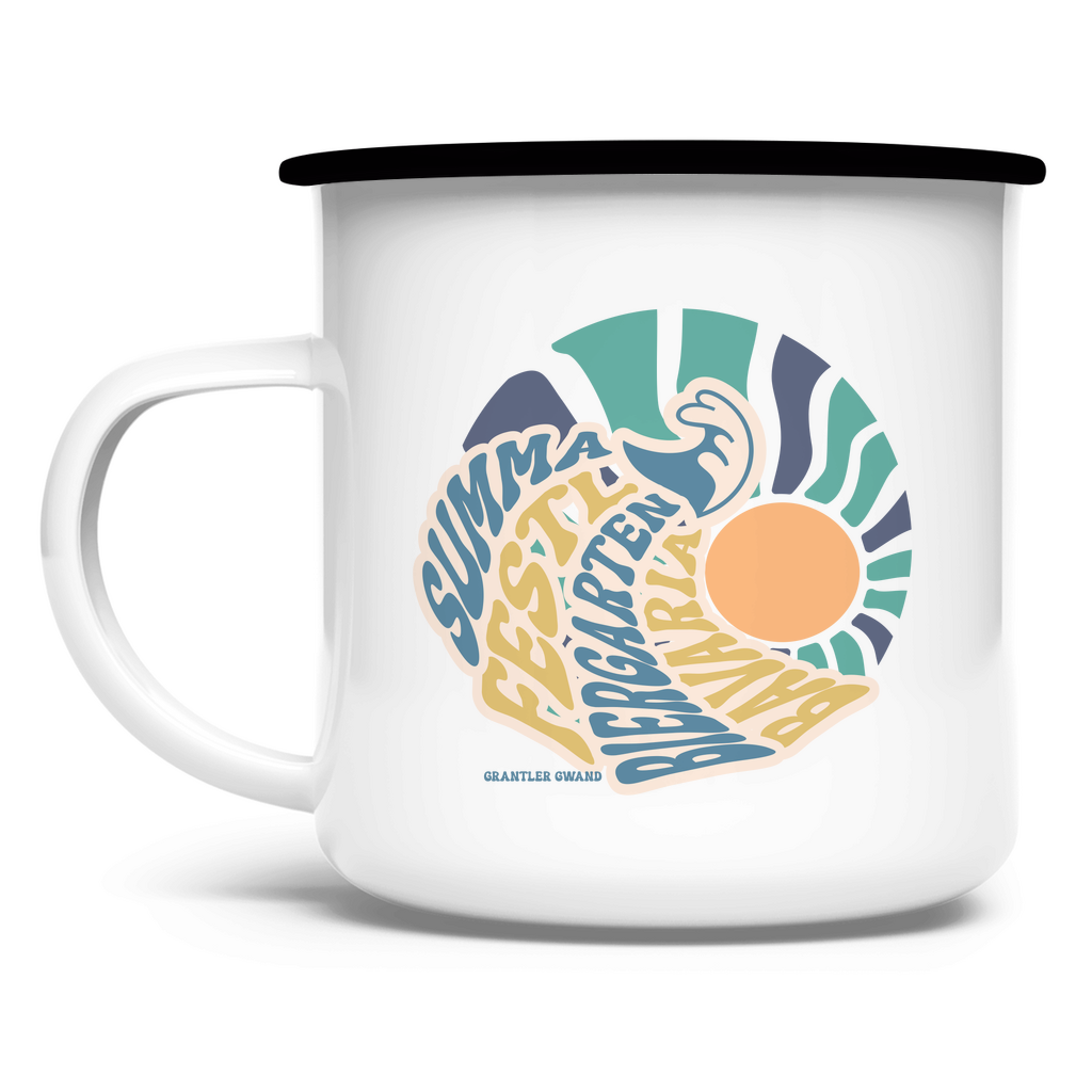 Emaille Tasse Summa, Festl, Biergarten, Bavaria - blau/gold