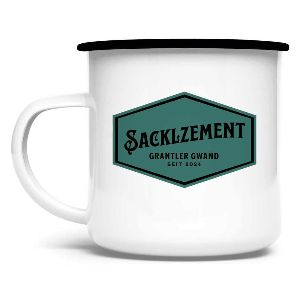 bayerische Emaille Tasse Sacklzement - Grün - Grantler Gwand