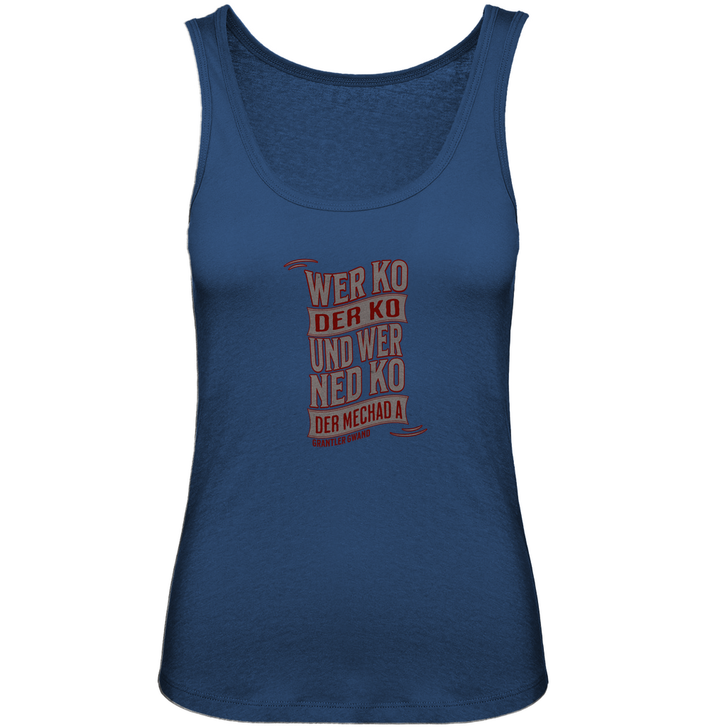 Bayerisches Damen Premium Organic Tank Top wer ko der ko, wer ned ko, der mechad a - grau/rot - Grantler Gwand