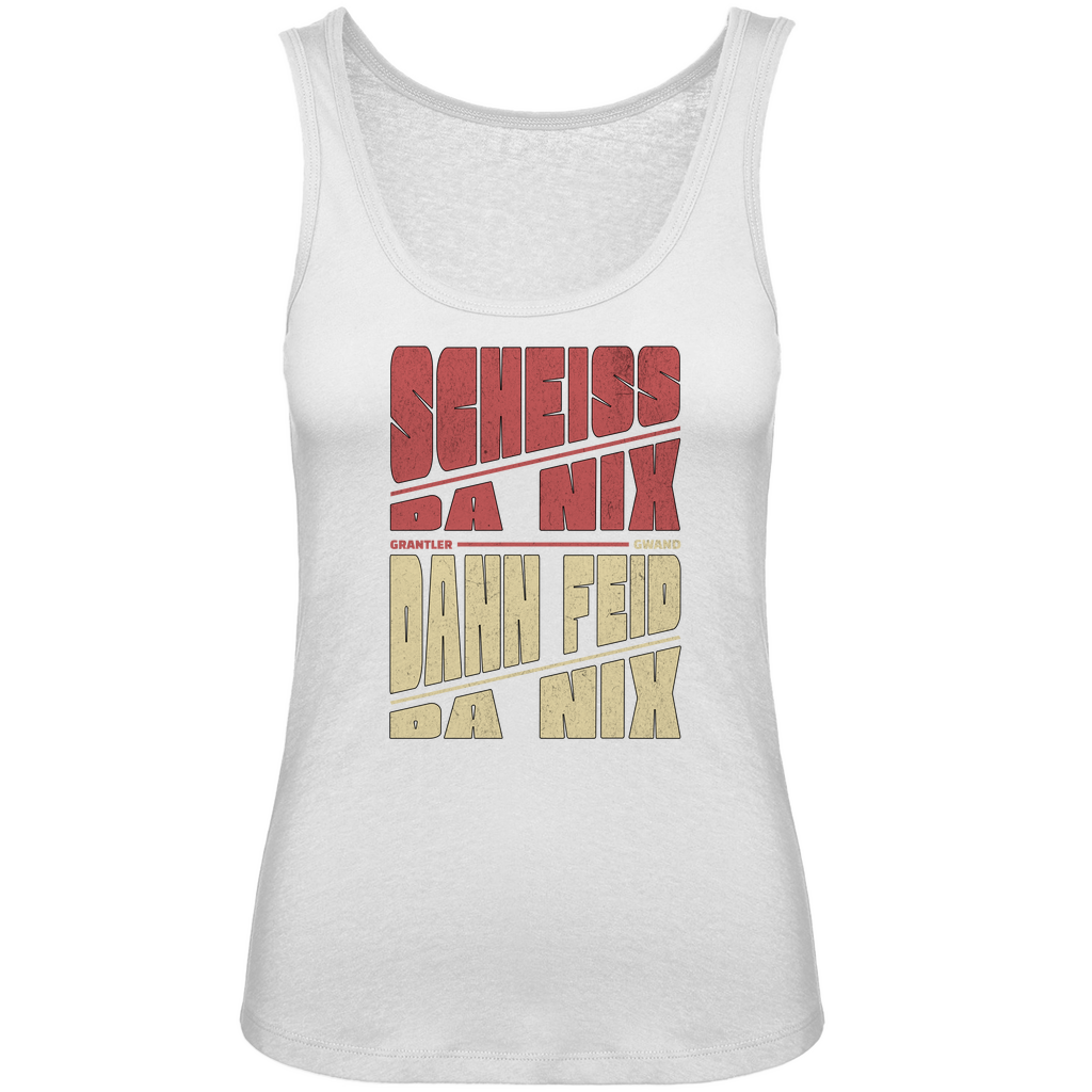 Bayerisches Damen Premium Organic Tank Top Scheiss da nix, dann feid da nix - rot/beige - Grantler Gwand