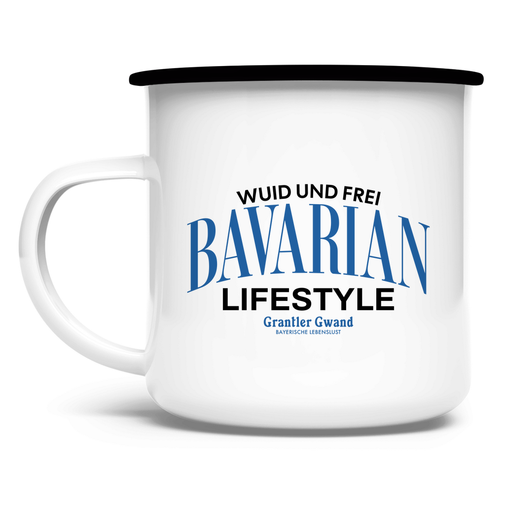Bayerische Emaille Tasse Bavarian Lifestyle - schwarz - Grantler Gwand