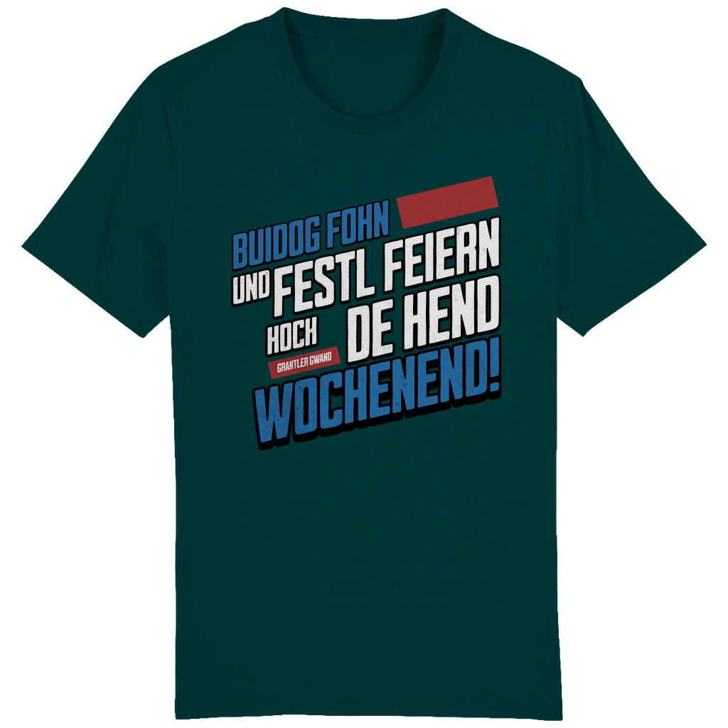 Bayerisches Herren T-Shirt Buidog fohn und Festl feiern - blau/rot - Grantler Gwand
