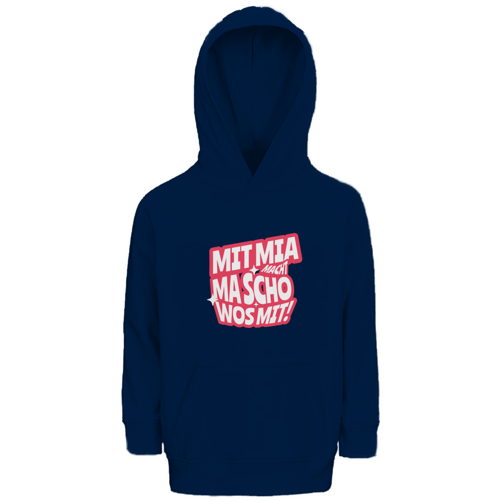 Bayerischer Kinder Premium Bio Hoodie Mit mia macht ma scho wos mit - rot - Grantler Gwand