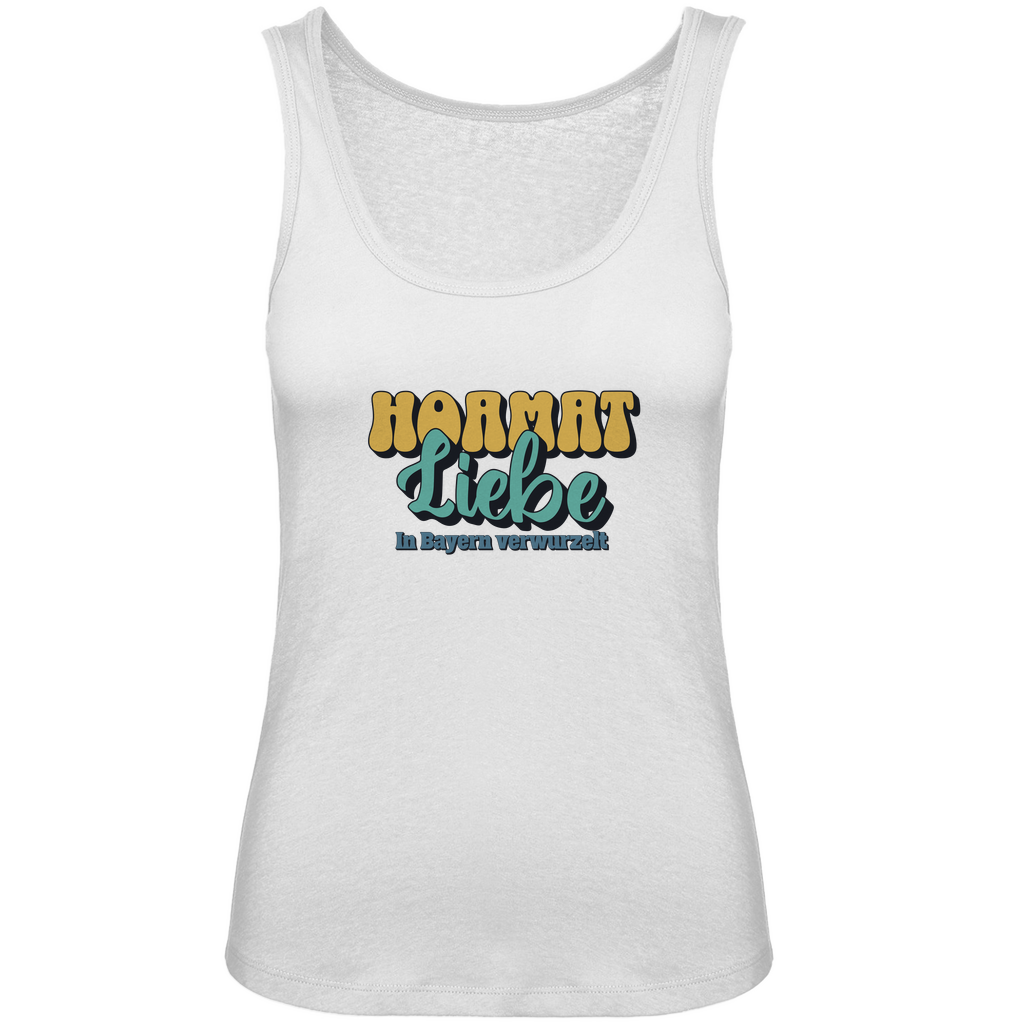 Bayerisches Damen Premium Organic Tank Top Hoamat Liebe -gold/grün - Grantler Gwand