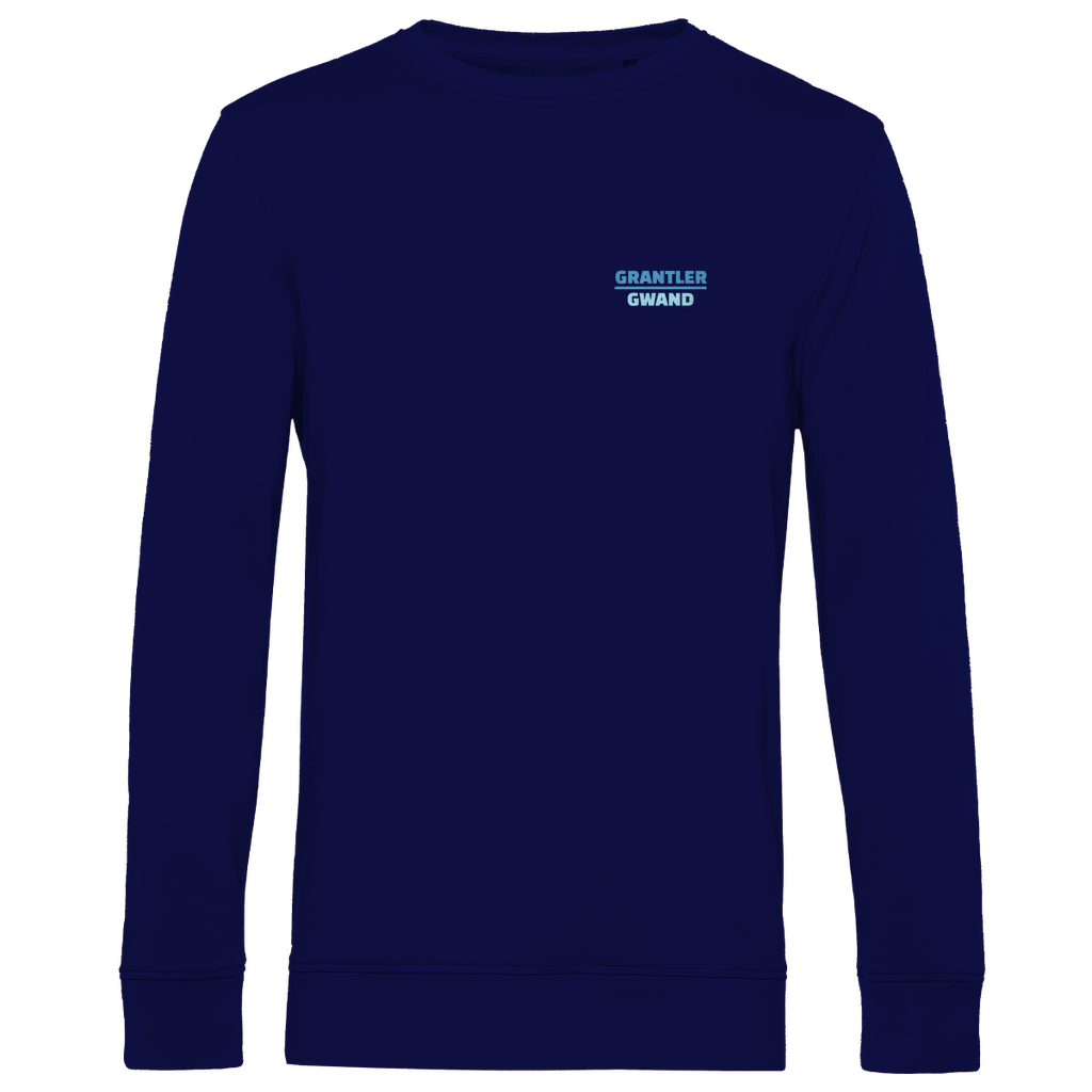 Bayerisches Herren Premium Bio Sweatshirt Scheiss da nix, dann feid da nix - blau - Front und Backprint - Grantler Gwand