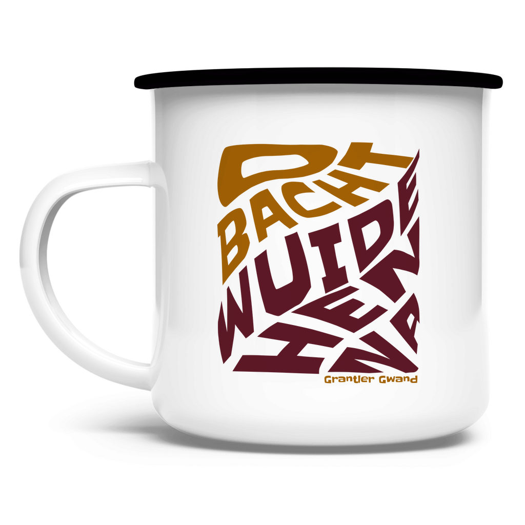 Emaille Tasse Obacht wuide Henna - ocker/rot