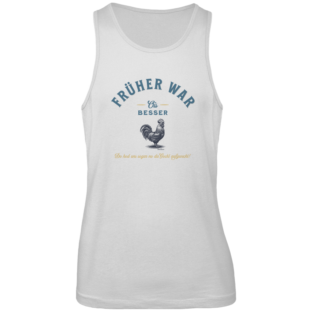 Bayerisches Herren Premium Tank Top Früher war ois besser - blau/gold - Grantler Gwand