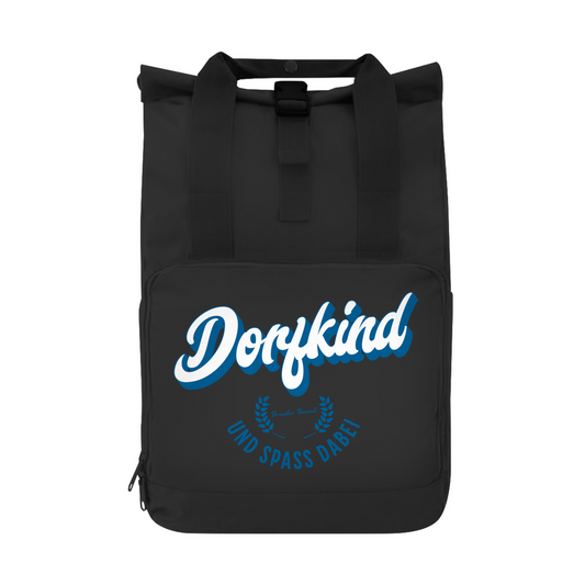 Bayerischer Rolltop Rucksack - Dorfkind und Spaß dabei - blau - Grantler Gwand