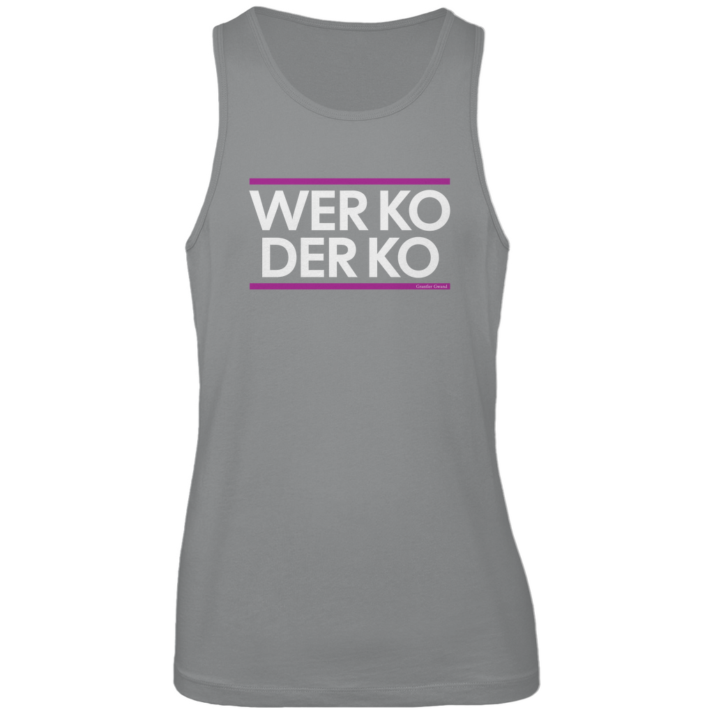 Bayerisches Herren Premium Tank Top wer ko der ko - pink/weiß - Grantler Gwand