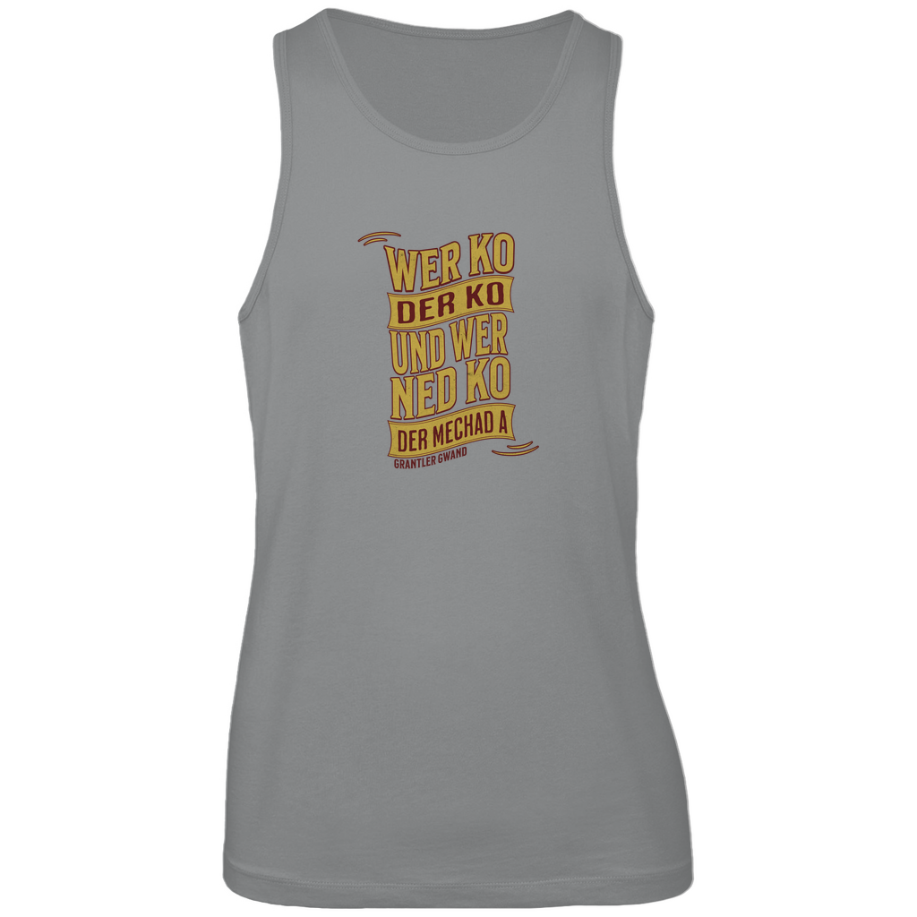 Bayerisches Herren Premium Tank Top wer ko der ko, wer ned ko, der mechad a - gold/rot - Grantler Gwand