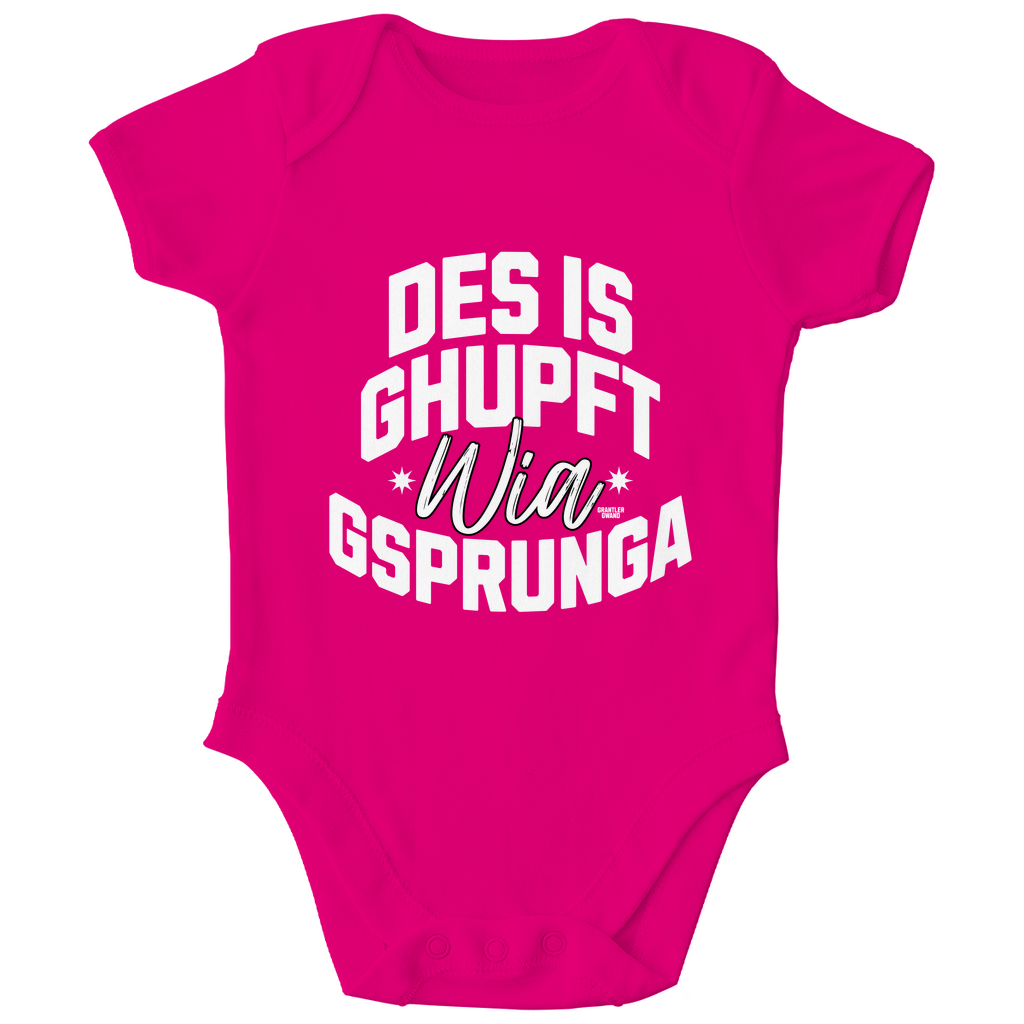 Bayerischer Baby Bio Body Des is ghupft wia gsprunga - weiß - Grantler Gwand