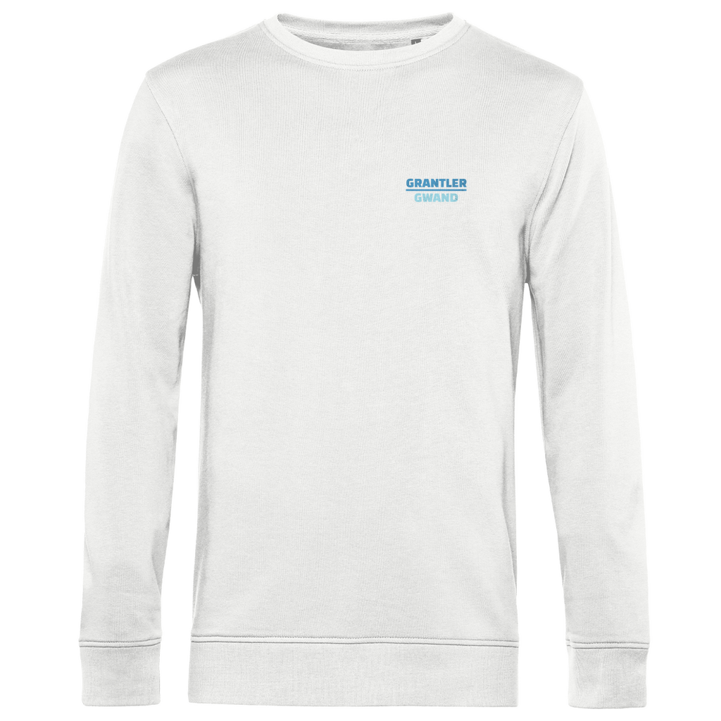 Bayerisches Herren Premium Bio Sweatshirt Scheiss da nix, dann feid da nix - blau - Front und Backprint - Grantler Gwand