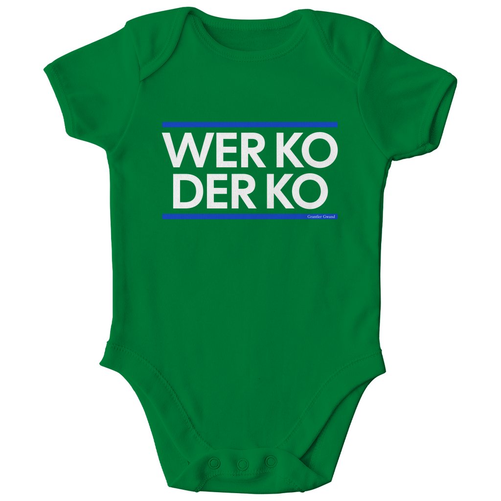 Bayerischer Bio Baby Body wer ko der ko - blau/weiß - Grantler Gwand