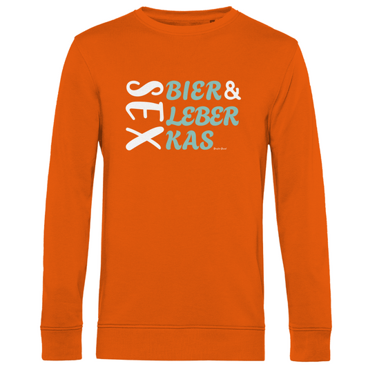 Herren Premium Bio Sweatshirt Sex, Bier, Leberkas - grün/weiß