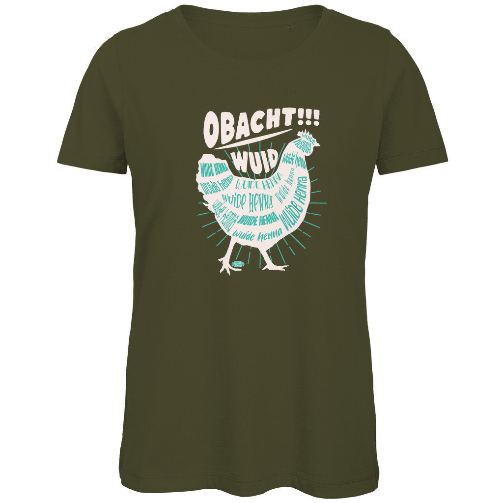 Bayerisches Damen Premium Bio T-Shirt Obacht wuid - grün/beige - Grantler Gwand