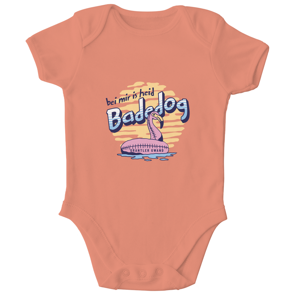 Bayerischer Bio Baby Body Bei mir is heid Badedog - blau - Grantler Gwand