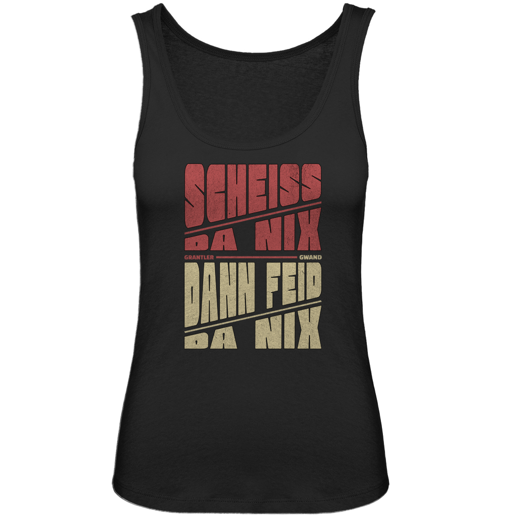 Bayerisches Damen Premium Organic Tank Top Scheiss da nix, dann feid da nix - rot/beige - Grantler Gwand