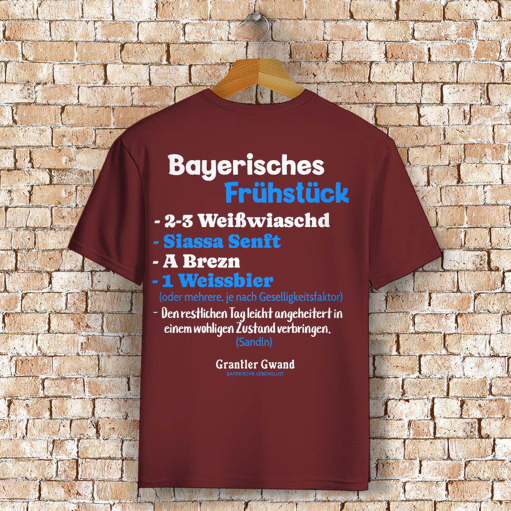 Bayerisches T-Shirt Unisex - Bayerisches Frühstück - Weiß/Blau - Grantler Gwand