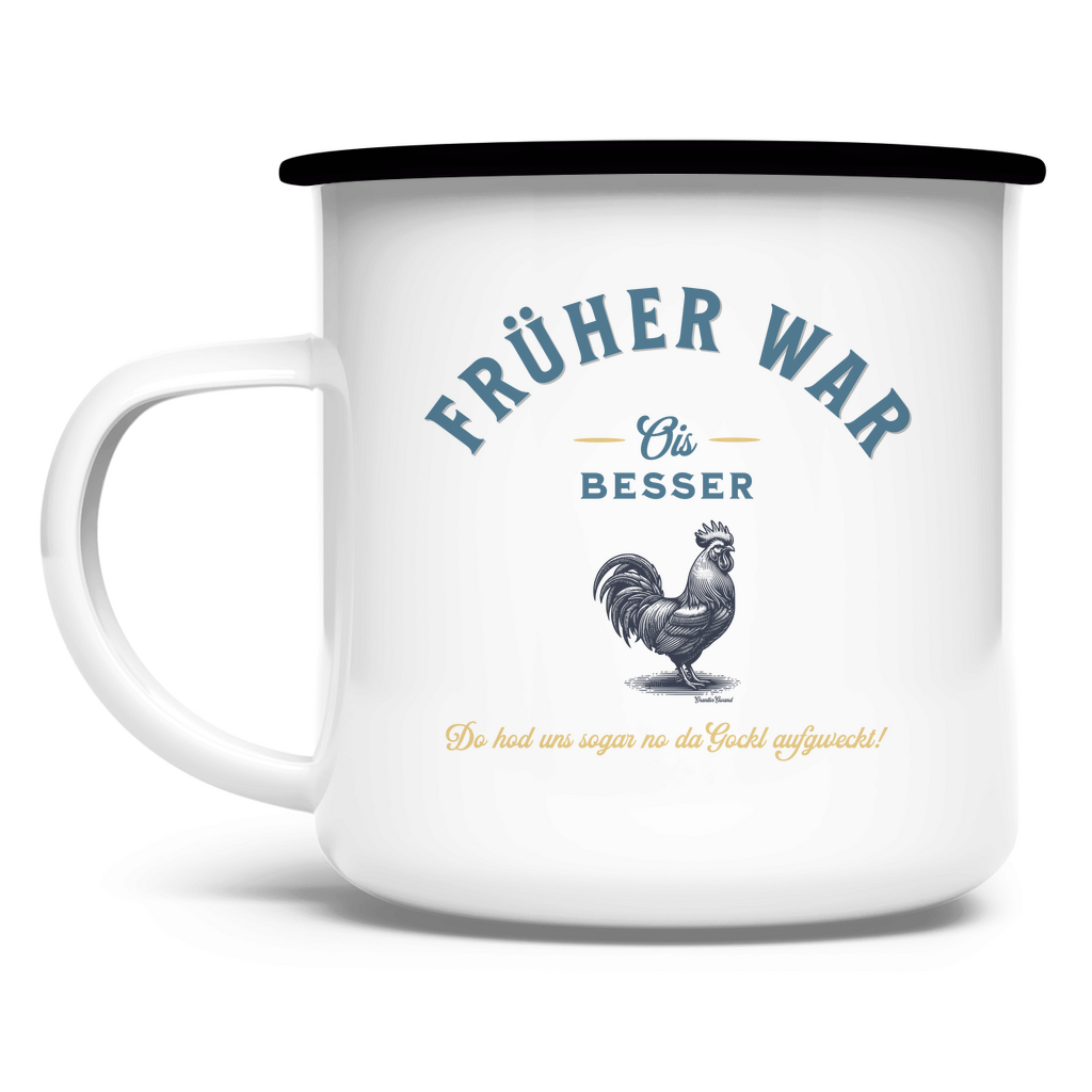 Emaille Tasse Früher war ois besser - blau/gold